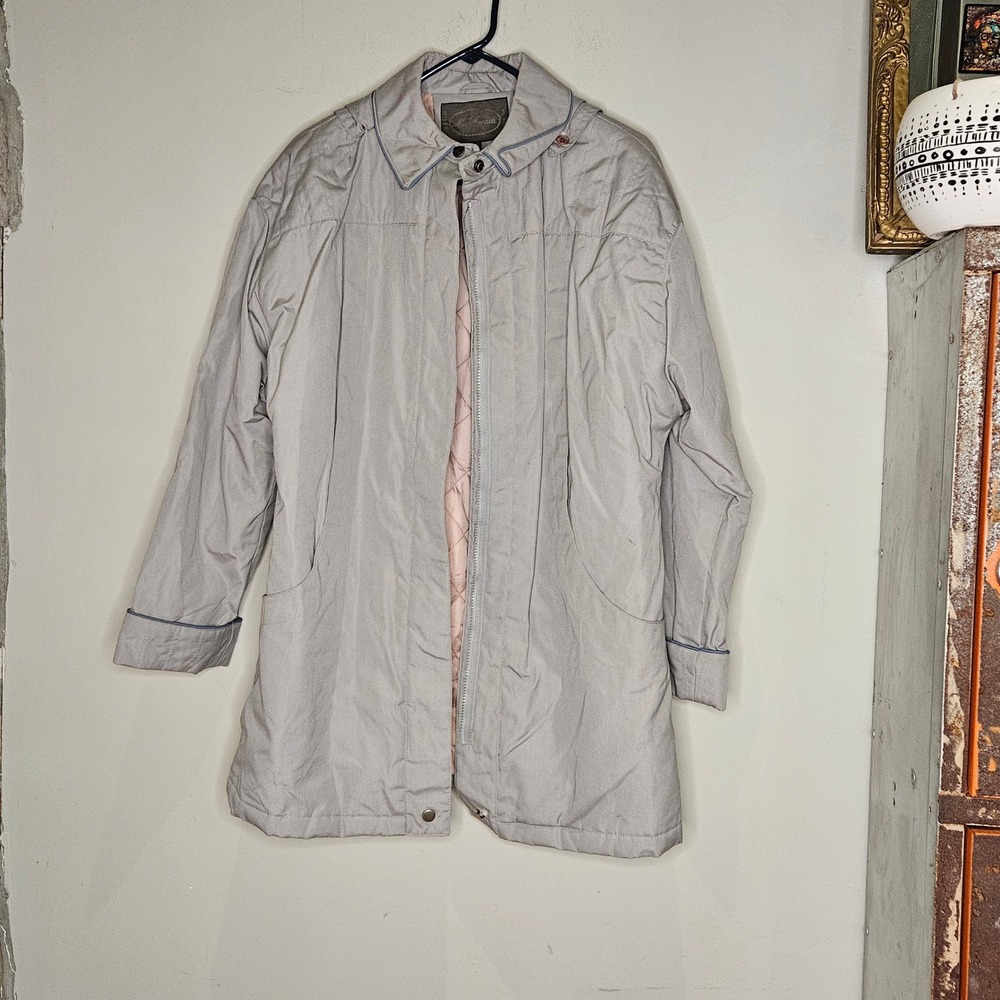 Vtg Ms Freddi Women's Hooded Trench Coat Sz 14 Utility Granola Gorpcore Outdoor